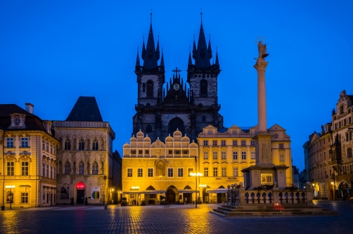 Old Town square in Prague before sunrise